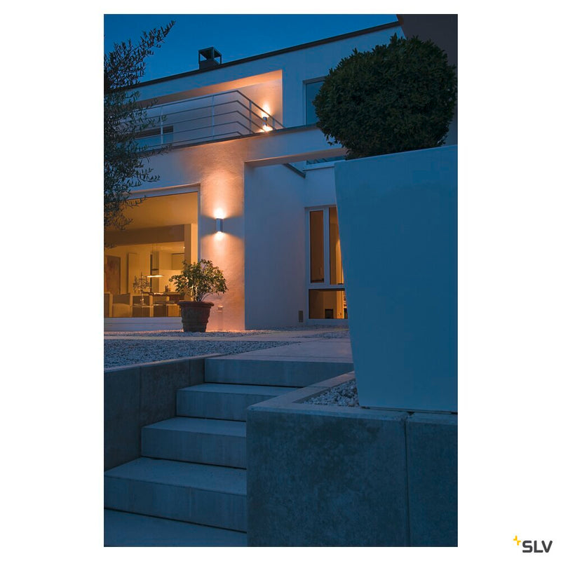 THEO, outdoor wall light, QPAR51, IP44, square, up/down, silver-grey, max. 70W