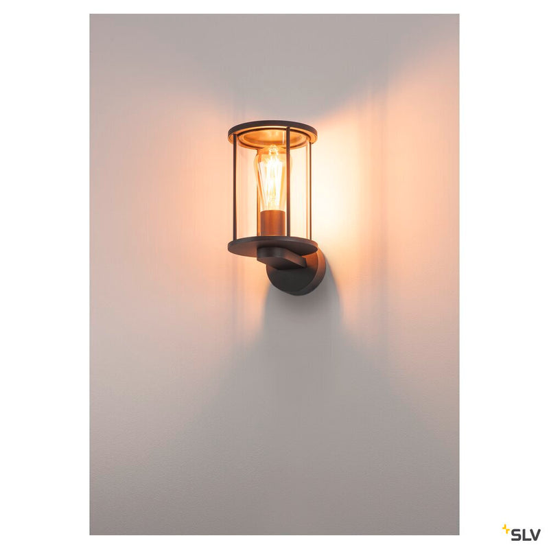 PHOTONIA, outdoor wall light, A60, IP55, round, anthracite, transparent glass, max. 60W