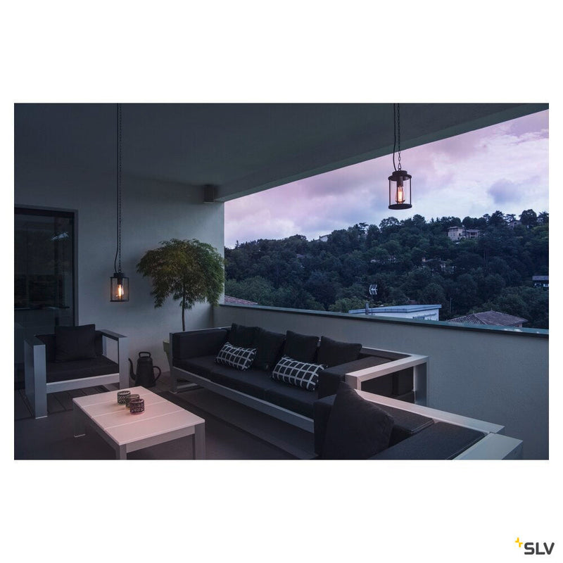 PHOTONIA, outdoor pendant, E27, anthracite, IP44, incl. 5m chain and connecting cable with open end, max.60W
