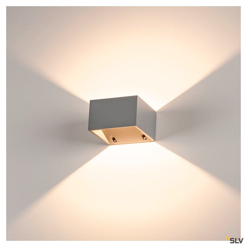LOGS WALL, outdoor wall light, LED, 3000K, IP44, square, silver-grey, 8W