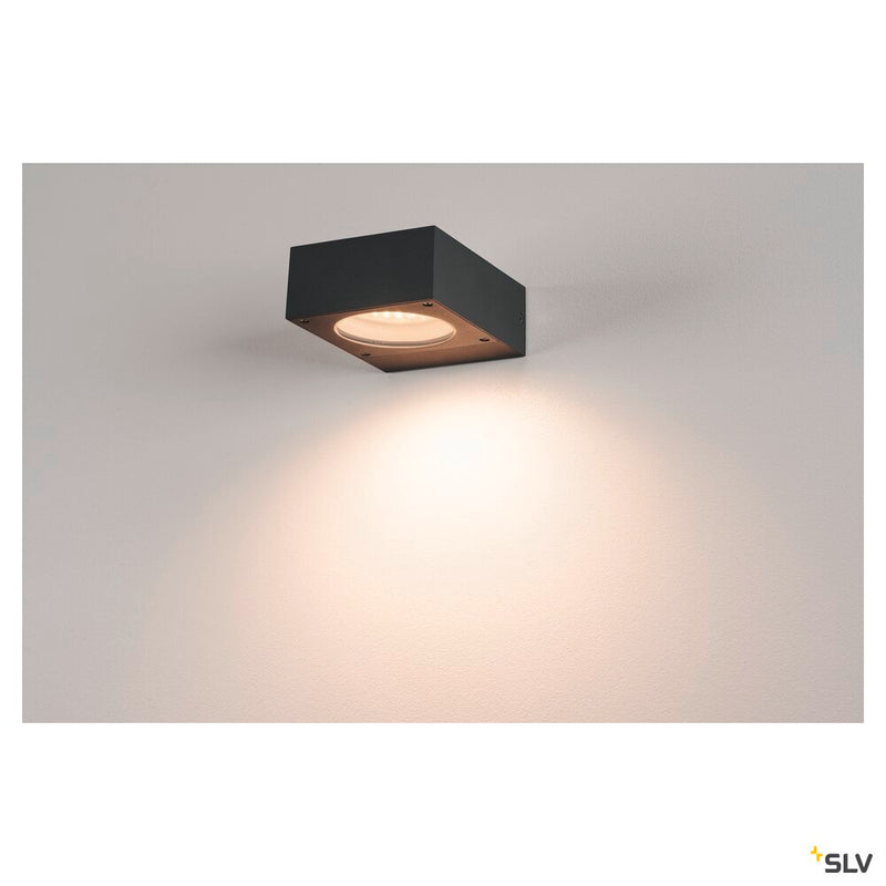 QUADRASYL WL 15, outdoor wall light, energy-saving lamp GX53, IP44, square, L/W/H 15/12/5.5 cm, anthracite, max. 11W