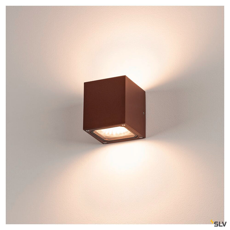 SITRA CUBE, outdoor wall light, TCR-TSE, IP44, rust, max. 18W