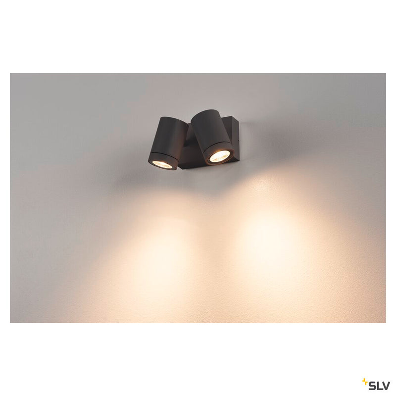 HELIA, outdoor wall light, double-headed, LED, 3000K, IP55, anthracite, tiltable, 2x8W